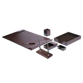 Dark Brown Bonded Leather Desk Set, 7pc